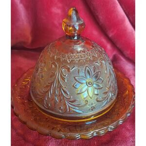 Vintage Tiara Royal Amber Butter/Cheese Dish by Indiana Glass Co- 7.5" x 6" Mint